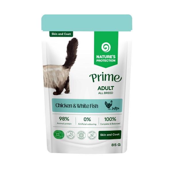 Natures Protection Prime vlažna hrana za mačke7071302 Nature's Protection Prime NPPR Adult Skin&Coat Chicken&White Fish 85g