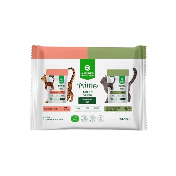Natures Protection Prime vlažna hrana za mačke7071391 Nature's Protection Prime vlažna hrana za mačke Sterilised Flowpack 4x85g - Dont Ker Pet Shop