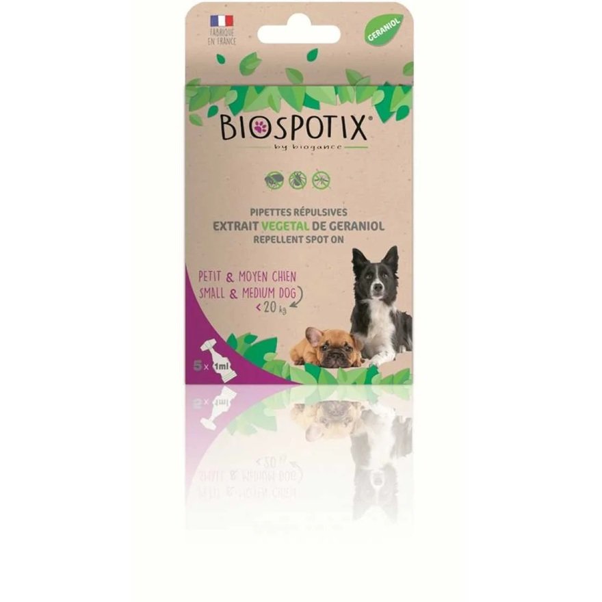 Biospotix Dog SpotOn biljne ampule protiv buva i krpelja S/M 5x1ml Biospotix Dog SpotOn biljne ampule protiv buva i krpelja S/M 5x1ml
