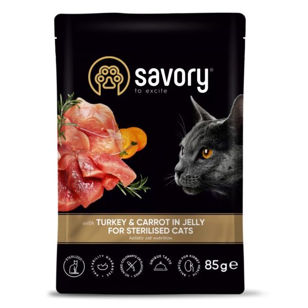 savory sos curka sargarepa2 Savory Cat Adult Sterilised - Ćuretina i Šargarepa 22x85g - Dont Ker Pet Shop