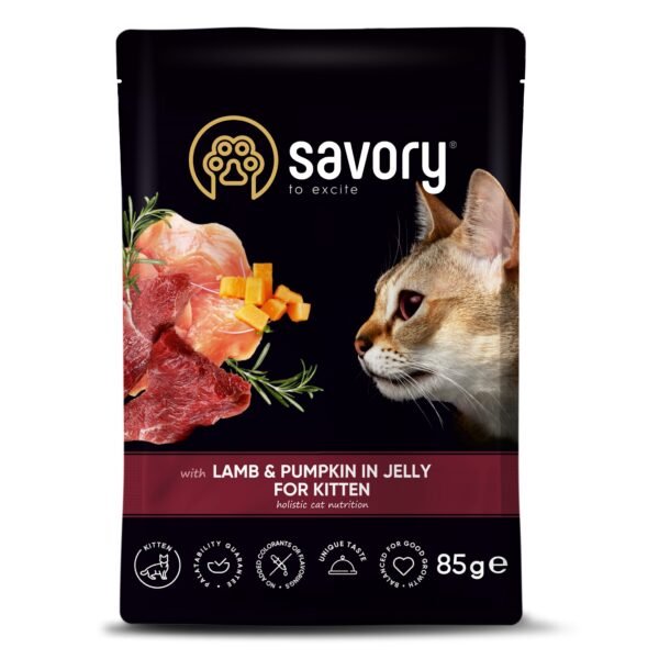savory sos jagnje bundeva2 Savory Cat Kitten - Jagnjetina i Bundeva 22x85g - Dont Ker Pet Shop