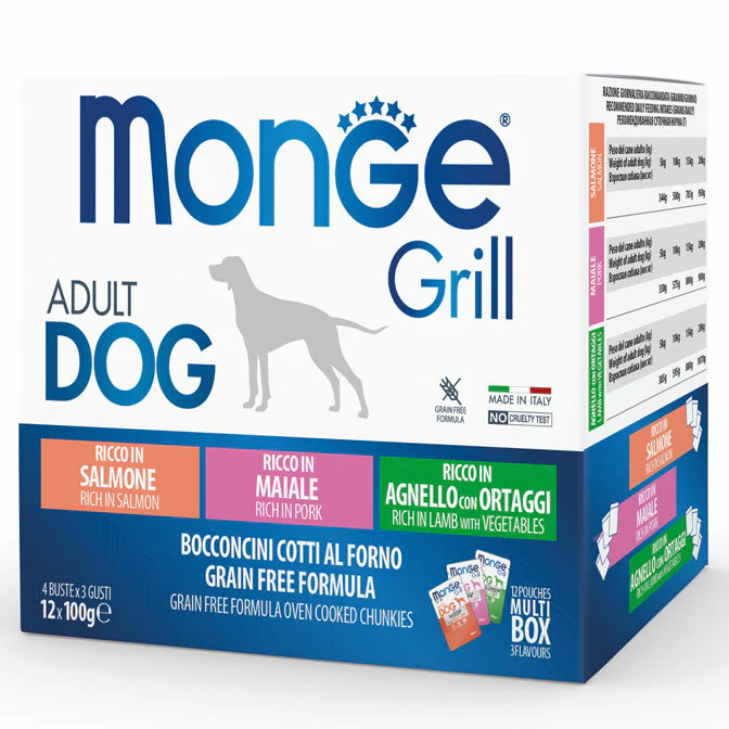 Monge Dog Grill sos Mix Losos, svinjetina i jagnjetina 12x100g Monge Dog Grill sos Mix Losos, svinjetina i jagnjetina 12x100g