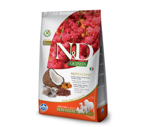 N&D Quinoa Dog Adult Skin&Coat Medium/Maxi – Haringa, kokos i kurkuma 7kg N&D Quinoa Dog Adult Skin&Coat Medium/Maxi – Haringa, kokos i kurkuma 7kg