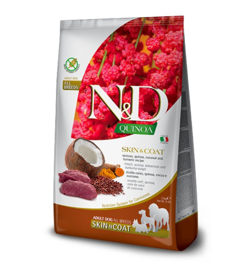 N&D Quinoa Dog Adult Skin&Coat Medium/Maxi – Divljač i kokos N&D Quinoa Dog Adult Skin&Coat Medium/Maxi – Divljač i kokos