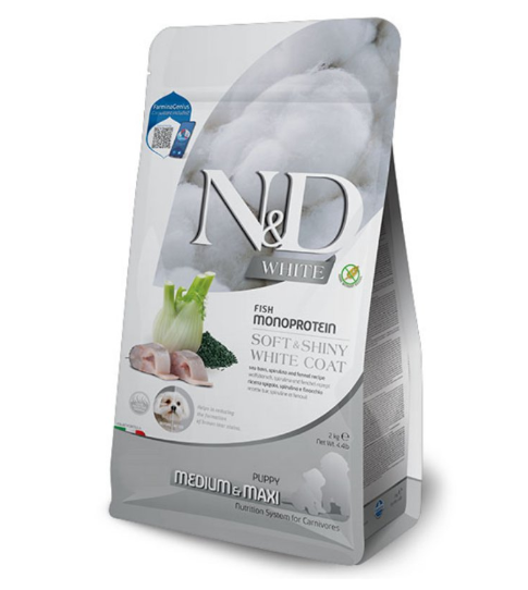 N&D White Dog Puppy Medium/Maxi – Brancin, spirulina i komorač 2kg N&D White Dog Puppy Medium/Maxi – Brancin, spirulina i komorač 2kg