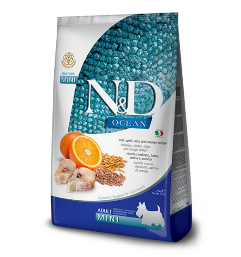 N&D Ocean Dog Adult Mini – Bakalar, spelta, ovas i pomorandža 7kg N&D Ocean Dog Adult Mini – Bakalar, spelta, ovas i pomorandža 7kg