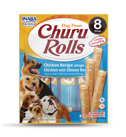 Inaba Dog Rolls wraps Chicken with Cheese 8x12g Inaba Dog Rolls wraps Chicken with Cheese 8x12g