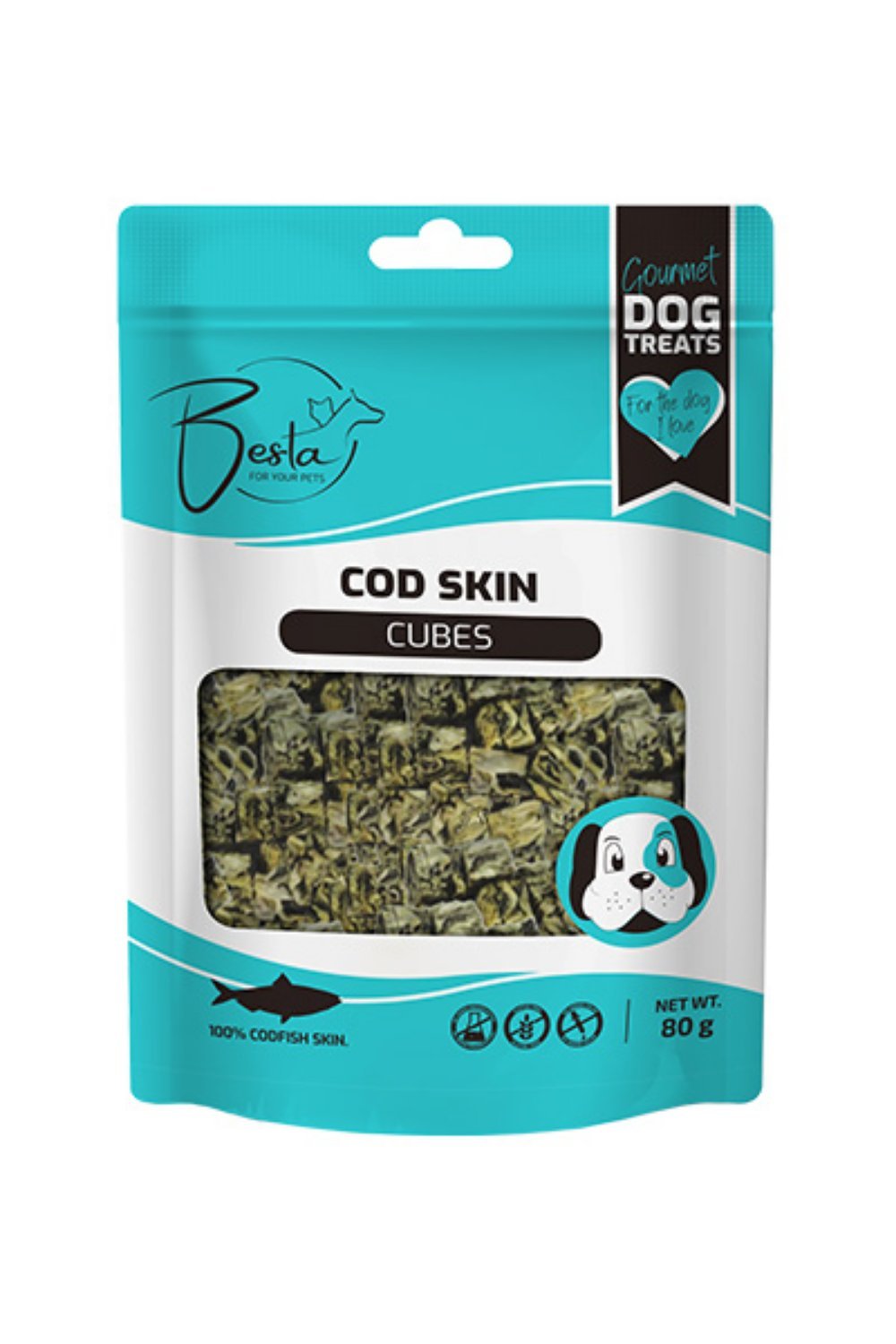 Besta poslastica za pse Cubes koža bakalara 60g Besta poslastica za pse Cubes koža bakalara 60g