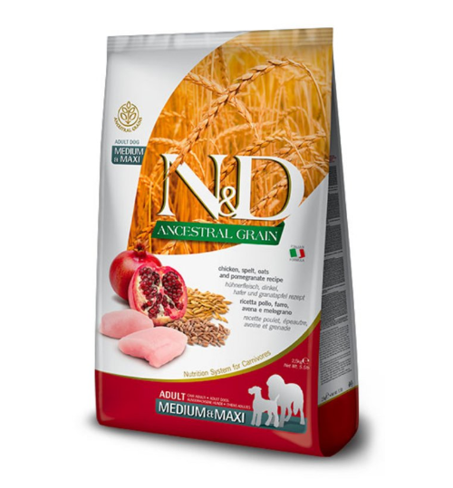 N&D Ancestral Grain Dog Adult Medium/Maxi – Piletina i nar 2.5kg N&D Ancestral Grain Dog Adult Medium/Maxi – Piletina i nar 2.5kg
