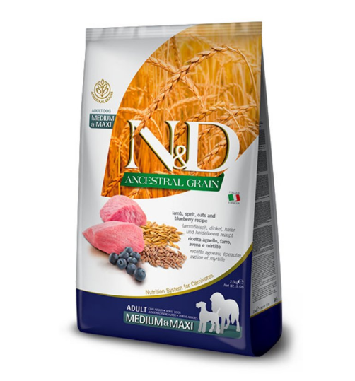 N&D Ancestral Grain Dog Adult Medium/Maxi – Jagnjetina i borovnica N&D Ancestral Grain Dog Adult Medium/Maxi – Jagnjetina i borovnica