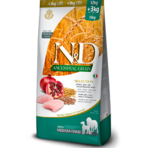 N&D Ancestral Grain Dog Selection Medium/Maxi – Piletina i nar 15kg
