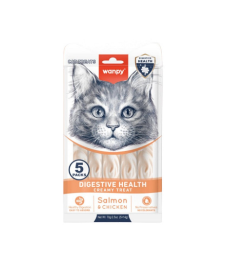 Wanpy Creamy Lickable Treats Digestive Health losos i piletina 5x14g Wanpy Creamy Lickable Treats Digestive Health losos i piletina 5x14g