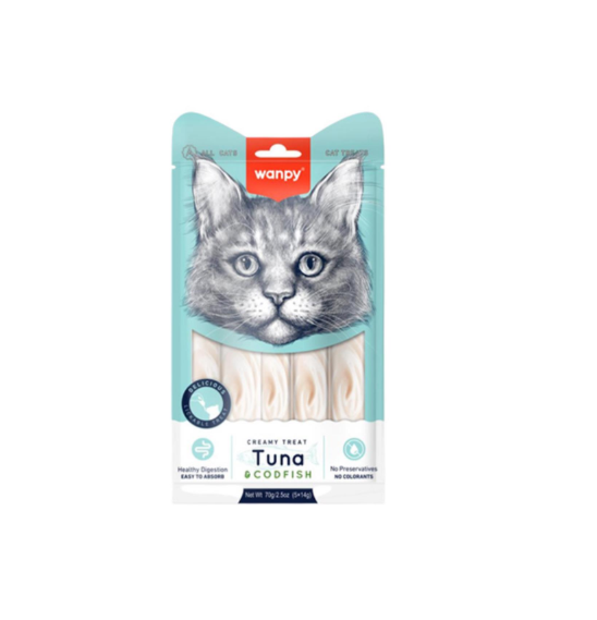 Wanpy Creamy Lickable tuna i bakalar 5x14g Wanpy Creamy Lickable tuna i bakalar 5x14g