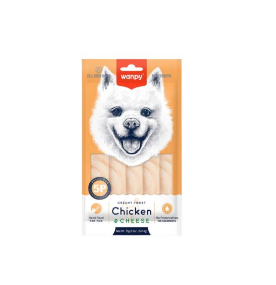 Wanpy Creamy Lickable piletina i sir 5x14g – kremasta poslastica za pse sa piletinom i sirom Wanpy Creamy Lickable piletina i sir 5x14g je ukusna kremasta poslastica za pse napravljena od kvalitetne piletine i sira. Zahvaljujući glatkoj teksturi koja se lako liže i privlačnom ukusu, ova Wanpy poslastica predstavlja odličnu nagradu za pse tokom treninga, šetnje ili kao poseban dodatak svakodnevnoj ishrani. Kremasta struktura omogućava jednostavno serviranje direktno iz kesice, u činiji ili kao ukusan preliv preko granula. Praktično pakovanje od 5 kesica po 14g čuva svežinu i omogućava lako doziranje pri svakom davanju. Prednosti Wanpy Creamy Lickable piletina i sir Kremasta poslastica za pse sa ukusom piletine i sira. Napravljena od pravog pilećeg filea i sira. Bez žitarica. Nežna tekstura koju psi lako prihvataju. Visoka ukusnost i odlična prihvatljivost. Može se koristiti kao nagrada tokom treninga. Idealna kao dodatak suvoj hrani ili poseban zalogaj. Praktično pakovanje 5 x 14g. Sastav Sastav: piletina, skrob, sir, beta karoten, vitamini (A, B2, B3, B5, D3, E), ksantan guma. Analitički sastav Sirovi proteini: 6,5% Sirove masti: 0,1% Sirova vlakna: 1% Sirovi pepeo: 2% Vlaga: 90% Način upotrebe Poslasticu davati kao nagradu ili dodatak svakodnevnoj ishrani psa. Može se ponuditi direktno iz kesice, u činiji ili kao preliv preko granula. Ne predstavlja kompletnu hranu. Uvek obezbediti psu svežu vodu za piće. Pakovanje 5 x 14 g Don't Ker preporuka Wanpy Creamy Lickable piletina i sir 5x14g je odličan izbor za vlasnike koji žele ukusnu i praktičnu poslasticu za svog psa. Kombinacija piletine i sira, kremasta tekstura i jednostavno serviranje čine ovu Wanpy poslasticu idealnom za trening, nagrađivanje ili posebne trenutke maženja sa vašim ljubimcem. Wanpy Creamy Lickable piletina i sir 5x14g – kremasta poslastica za pse sa piletinom i sirom Wanpy Creamy Lickable piletina i sir 5x14g je ukusna kremasta poslastica za pse napravljena od kvalitetne piletine i sira. Zahvaljujući glatkoj teksturi koja se lako liže i privlačnom ukusu, ova Wanpy poslastica predstavlja odličnu nagradu za pse tokom treninga, šetnje ili kao poseban dodatak svakodnevnoj ishrani. Kremasta struktura omogućava jednostavno serviranje direktno iz kesice, u činiji ili kao ukusan preliv preko granula. Praktično pakovanje od 5 kesica po 14g čuva svežinu i omogućava lako doziranje pri svakom davanju. Prednosti Wanpy Creamy Lickable piletina i sir Kremasta poslastica za pse sa ukusom piletine i sira. Napravljena od pravog pilećeg filea i sira. Bez žitarica. Nežna tekstura koju psi lako prihvataju. Visoka ukusnost i odlična prihvatljivost. Može se koristiti kao nagrada tokom treninga. Idealna kao dodatak suvoj hrani ili poseban zalogaj. Praktično pakovanje 5 x 14g. Sastav Sastav: piletina, skrob, sir, beta karoten, vitamini (A, B2, B3, B5, D3, E), ksantan guma. Analitički sastav Sirovi proteini: 6,5% Sirove masti: 0,1% Sirova vlakna: 1% Sirovi pepeo: 2% Vlaga: 90% Način upotrebe Poslasticu davati kao nagradu ili dodatak svakodnevnoj ishrani psa. Može se ponuditi direktno iz kesice, u činiji ili kao preliv preko granula. Ne predstavlja kompletnu hranu. Uvek obezbediti psu svežu vodu za piće. Pakovanje 5 x 14 g Don't Ker preporuka Wanpy Creamy Lickable piletina i sir 5x14g je odličan izbor za vlasnike koji žele ukusnu i praktičnu poslasticu za svog psa. Kombinacija piletine i sira, kremasta tekstura i jednostavno serviranje čine ovu Wanpy poslasticu idealnom za trening, nagrađivanje ili posebne trenutke maženja sa vašim ljubimcem.