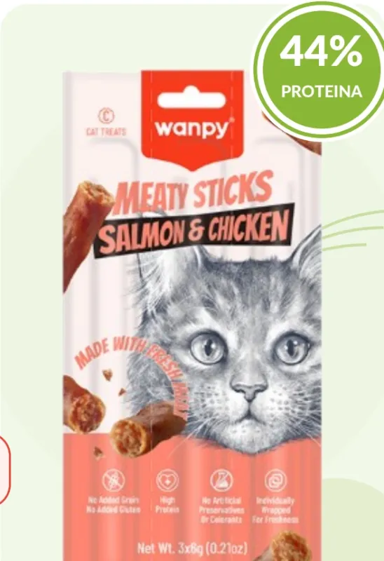 Wanpy Meaty Sticks poslastica za mačke losos i piletina 21 g – pakovanje Wanpy Meaty Sticks poslastica za mačke losos i piletina 21 g – pakovanje